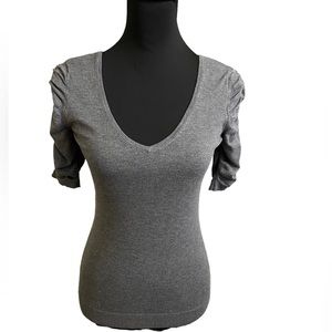 Express Small Grey V Neck Knit Top